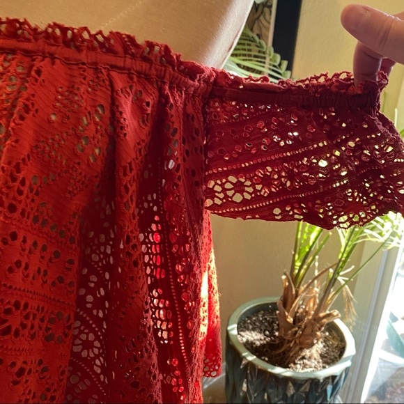 Free People Eyelet off shoulder crop peasant top in rust - Picture 11 of 15